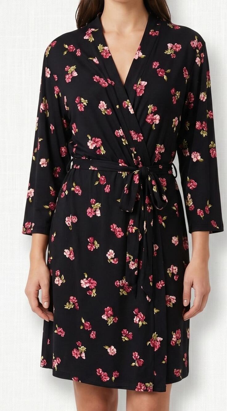 Marilyn Monroe Large Bathrobe Black Floral Polyester Spandex